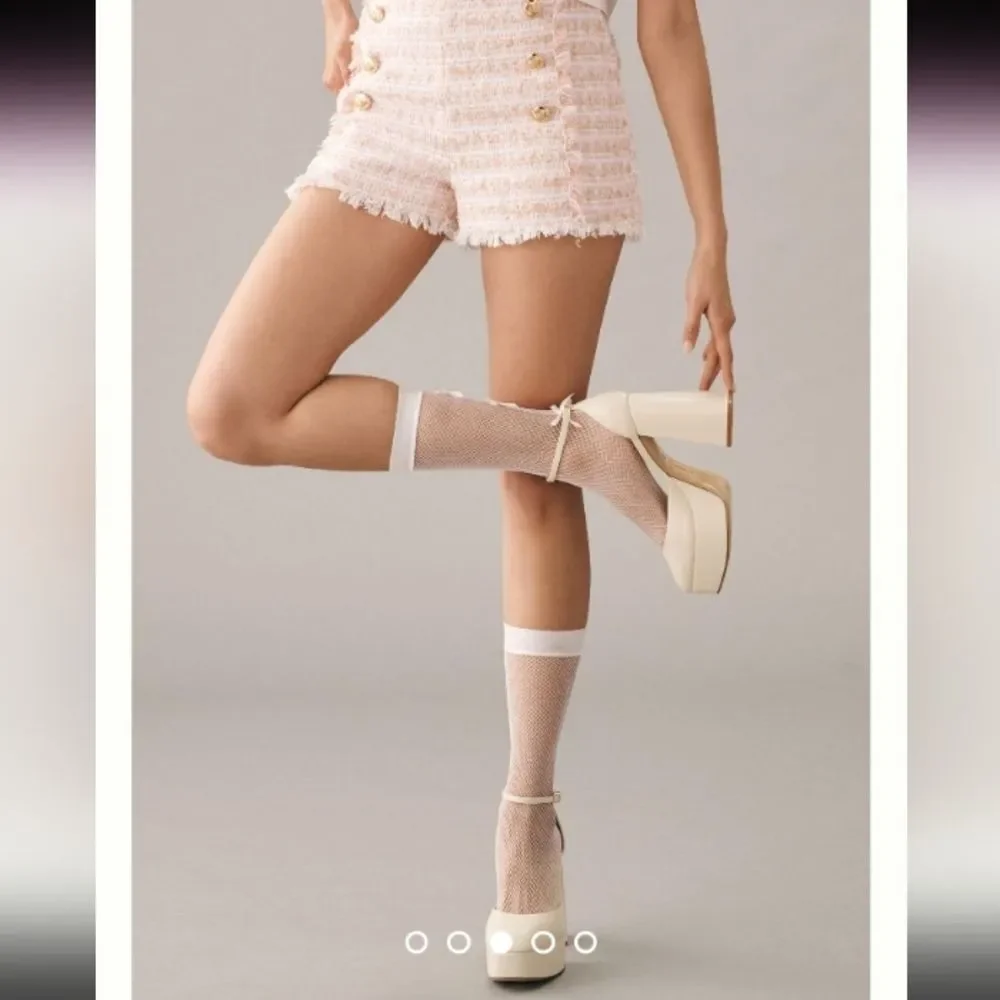 Anthropologie Set Of Two Fishnet Bow Socks NWT